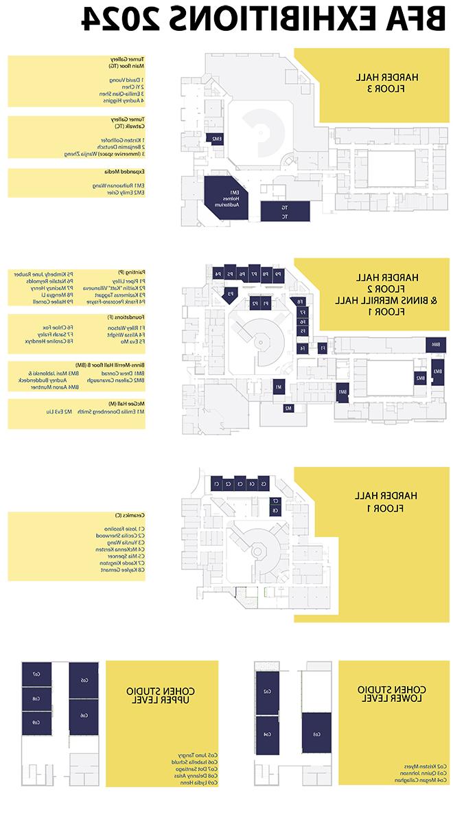 map of art buildings and where artists will be during senior shows