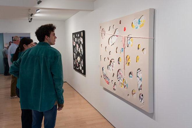 person viewing artwork on display